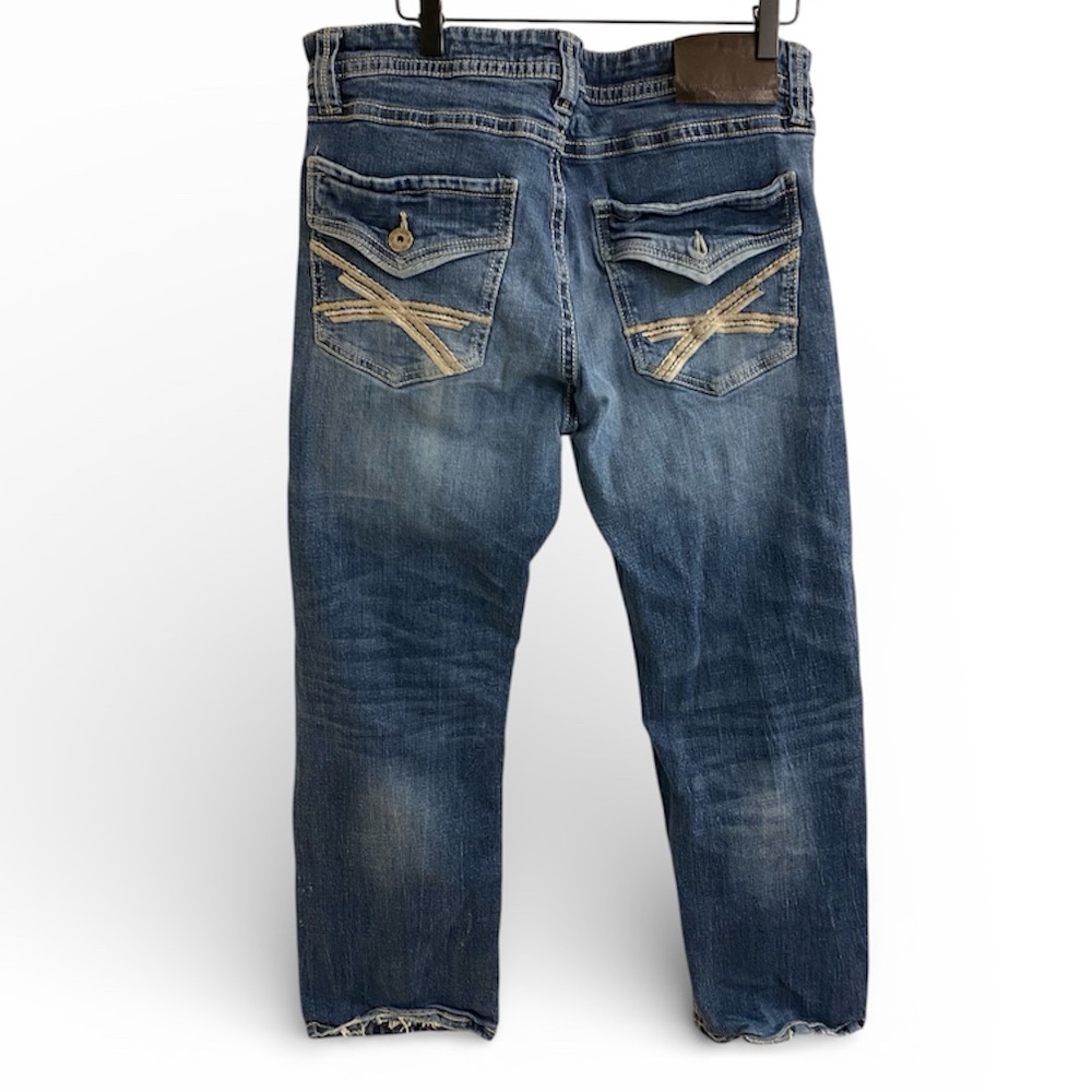 TK AXEL SLIM BOOT JEAN BACK FLAP POCKETS 90’s JEANS THICK STITCHING SIZE 34x30